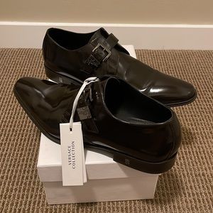 Versace Spazzolato Leather Buckle Dress Shoes Dark Brown size 43
